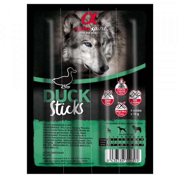 Alpha Spirit Duck Sticks 40g - czteropak paluszków kaczka 40 g - przysmak dla psa