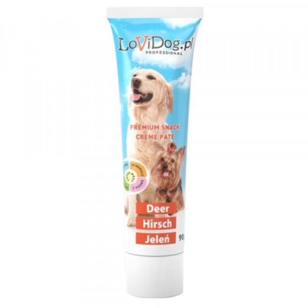 Lovi Dog Snack Creme Pate Deer - jeleń 90 g - pasztet dla psa w tubce, z jeleniem, witaminami i Omega-3