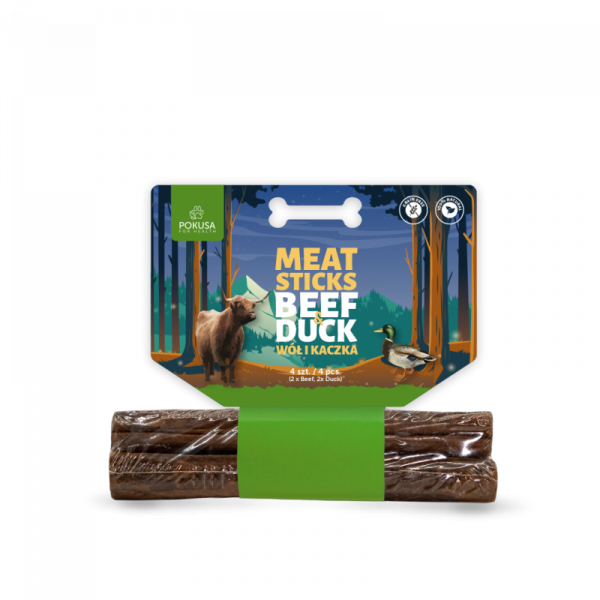 Pokusa FEEL THE WILD Meat Sticks Beef & Duck - mięsne gryzaki: 2 x wół i 2 x kaczka
