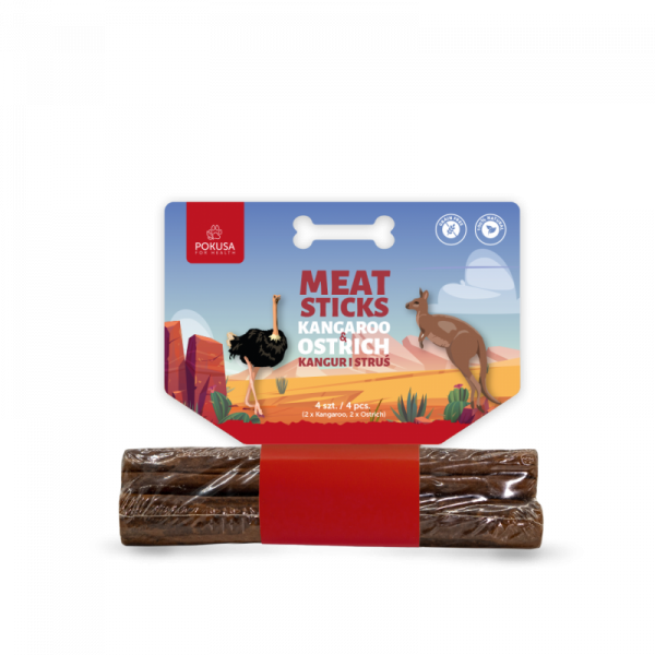 Pokusa FEEL THE WILD Meat Sticks Kangaroo & Ostrich - mięsne gryzaki: 2 x kangur i 2 x struś