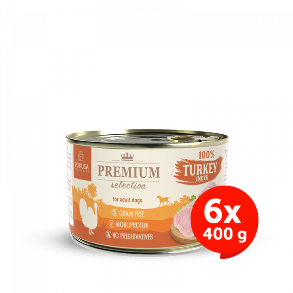 Pokusa Premium Selection Indyk 100% 6x400g - karma mokra dla psa, zestaw