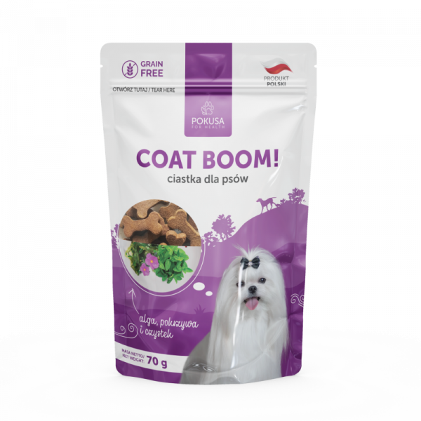 Pokusa Coat Boom! 70g - ciastka dla psów na piękną sierść i skórę