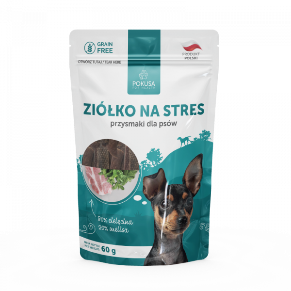 Pokusa Ziółko na stres 60g - naturalny przysmak dla psów z cielęciną i melisą