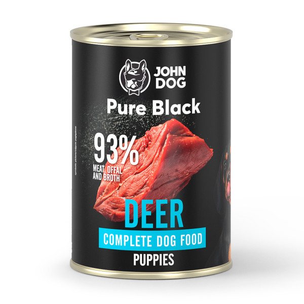 John Dog Pure Black Jeleń 400g Junior - monobiałkowa, pełnoporcjowa karma mokra dla szczeniąt Pure Black Junior