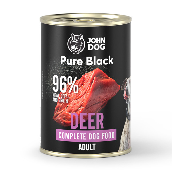 John Dog Pure Black Jeleń 400g  - monobiałkowa, pełnoporcjowa karma mokra dla psów dorosłych Pure Black