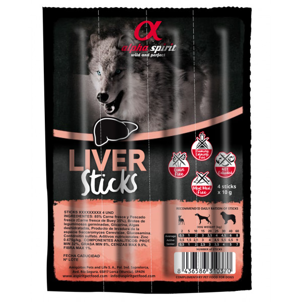 Alpha Spirit Liver Sticks 40g - czteropak paluszków wątroba 40 g - przysmak dla psa