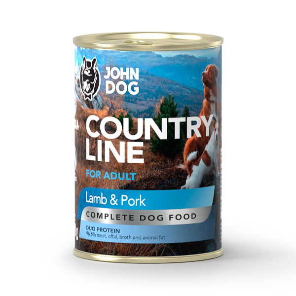 John Dog Country Line Jagnięcina i Wieprzowina 400g - pełnoporcjowa, bezzbożowa karma mokra dla psów dorosłych