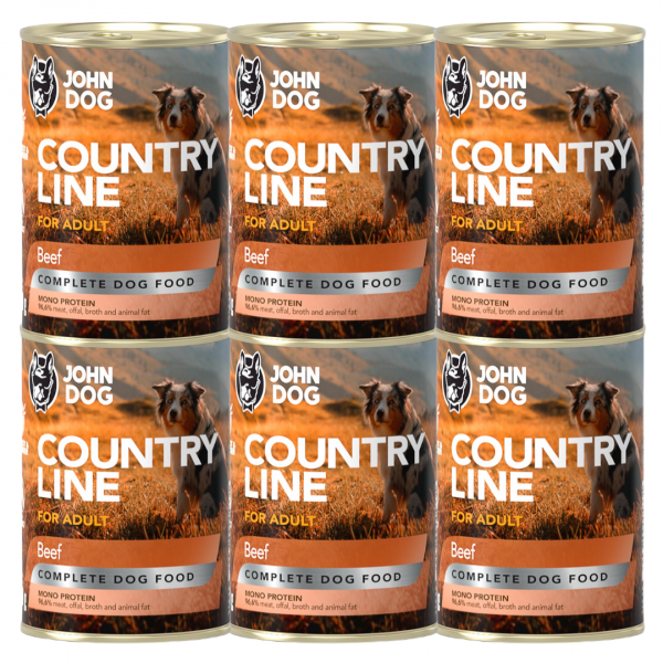 John Dog Country Line Wołowina 6x400g - pełnoporcjowa, bezzbożowa, monoproteinowa karma mokra dla psów dorosłych
