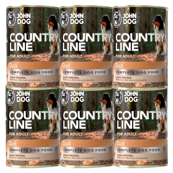 John Dog Country Line Kaczka 6x400g - pełnoporcjowa, bezzbożowa, monoproteinowa karma mokra dla psów dorosłych