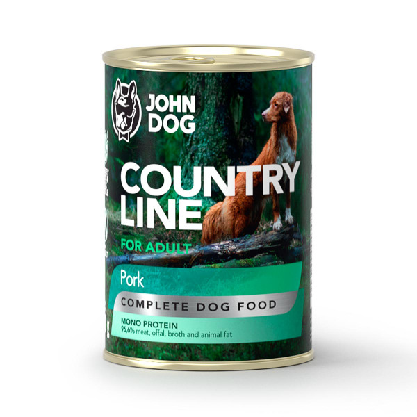 John Dog Country Line Wieprzowina 400g - pełnoporcjowa, bezzbożowa, monoproteinowa karma mokra dla psów dorosłych
