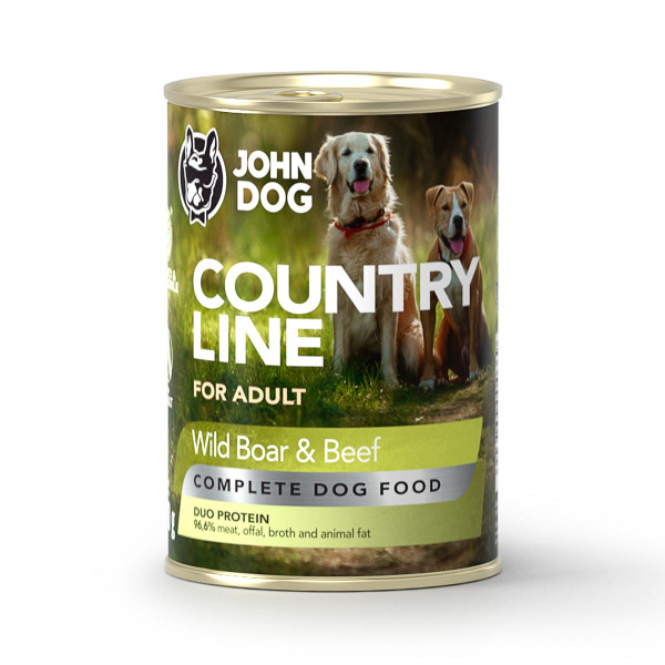 John Dog Country Line Dzik i Wołowina 400g - pełnoporcjowa, bezzbożowa karma mokra dla psów dorosłych