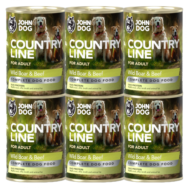 John Dog Country Line Dzik i Wołowina 6x400g - pełnoporcjowa, bezzbożowa karma mokra dla psów dorosłych