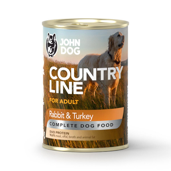 John Dog Country Line Królik i Indyk 400g - pełnoporcjowa, bezzbożowa karma mokra dla psów dorosłych