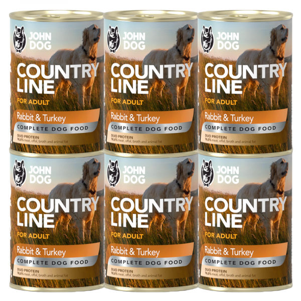 John Dog Country Line Królik i Indyk 6x400g - pełnoporcjowa, bezzbożowa karma mokra dla psów dorosłych