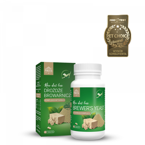 POKUSA RawDietLine Drożdże browarnicze 120 tabletek - suplement diety poprawiający kondycję skóry i sierści dla psa i kota