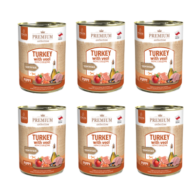 Pokusa Premium Selection Indyk z cielęciną 6x400g - pełnoporcjowa karma mokra dla szczeniąt