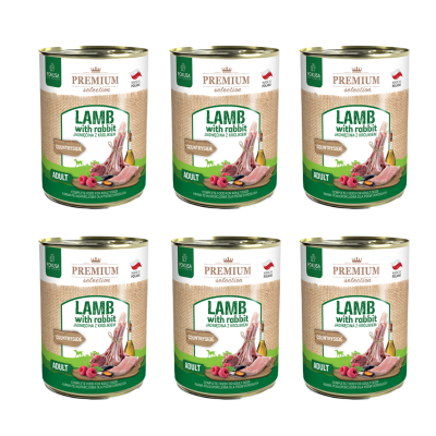 Pokusa Premium Selection Jagnięcina z królikiem 6x400g - pełnoporcjowa karma mokra dla psów dorosłych