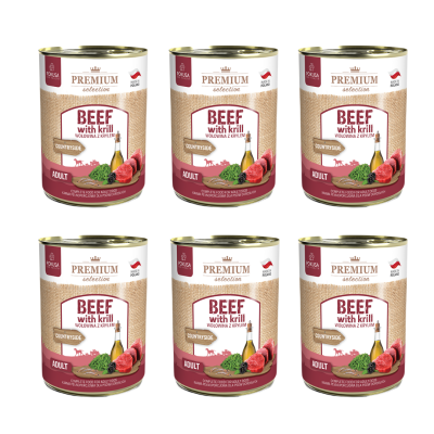 Pokusa Premium Selection Wołowina z krylem 6x400g - pełnoporcjowa karma mokra dla psów dorosłych