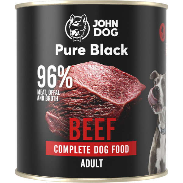 John Dog Pure Black Wołowina 800g  - monobiałkowa, pełnoporcjowa karma mokra dla psów dorosłych Pure Black