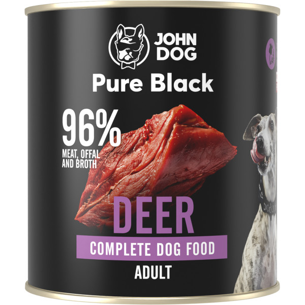 John Dog Pure Black Jeleń 800g  - monobiałkowa, pełnoporcjowa karma mokra dla psów dorosłych Pure Black
