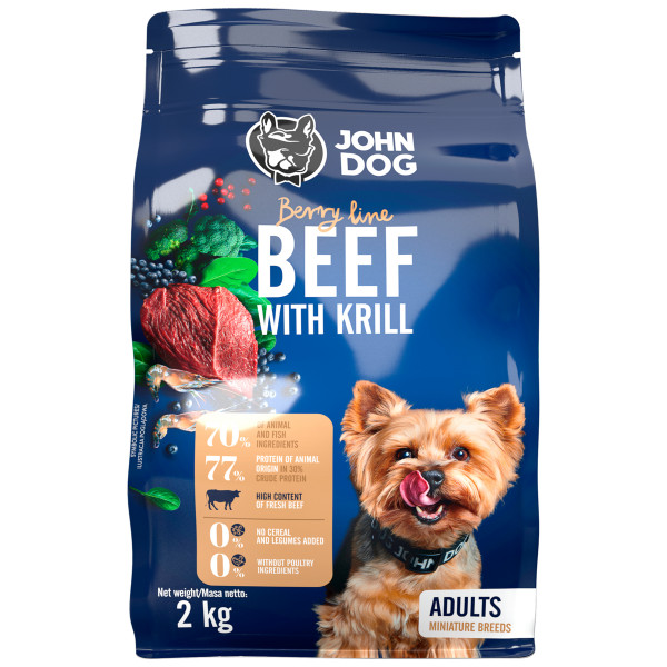 John Dog Wołowina z krylem Berry Line 2 kg Mini - karma sucha dla psów dorosłych ras miniaturowych i małych