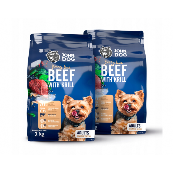 John Dog Wołowina z krylem Berry Line 2x2 kg Mini - karma sucha dla psów dorosłych ras miniaturowych i małych