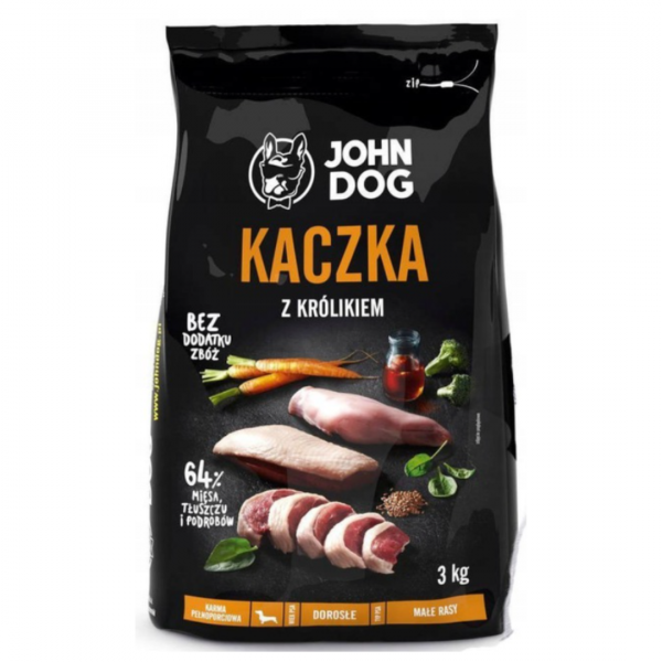John Dog Premium Line Kaczka z królikiem 3 kg - bezzbożowa, sucha karma dla dorosłych psów małych ras