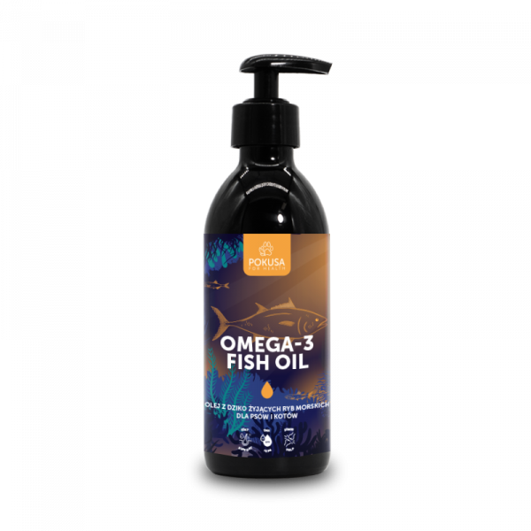 POKUSA OMEGA-3 FISH OIL 250ml -  Olej z dziko żyjących ryb morskich, naturalny suplement dla psów i kotów