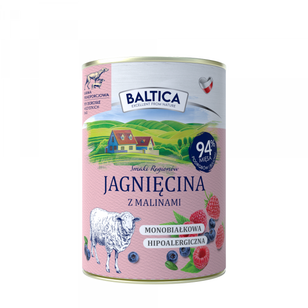 Baltica Jagnięcina z malinami 400g - monoproteinowa mokra karma bezzbożowa dla dorosłych psów