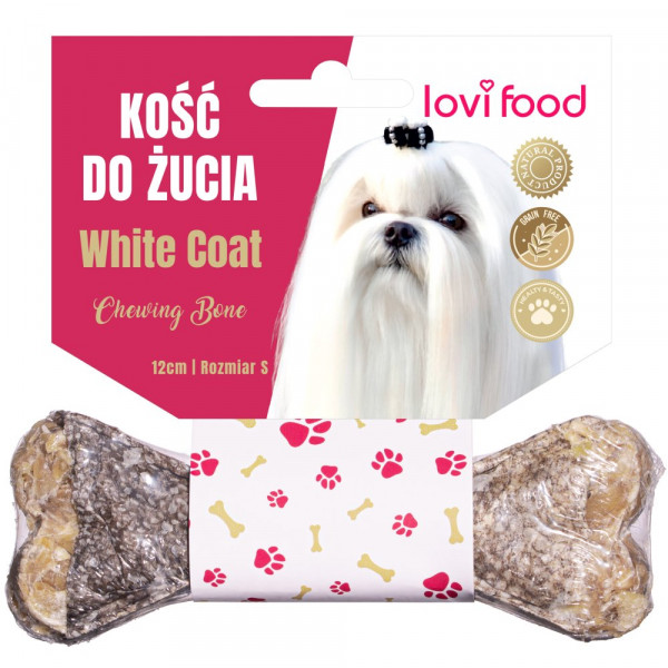 Lovi Food White Coat Chewing Bone S - kość do żucia dla białego psa, z dorszem 12 cm