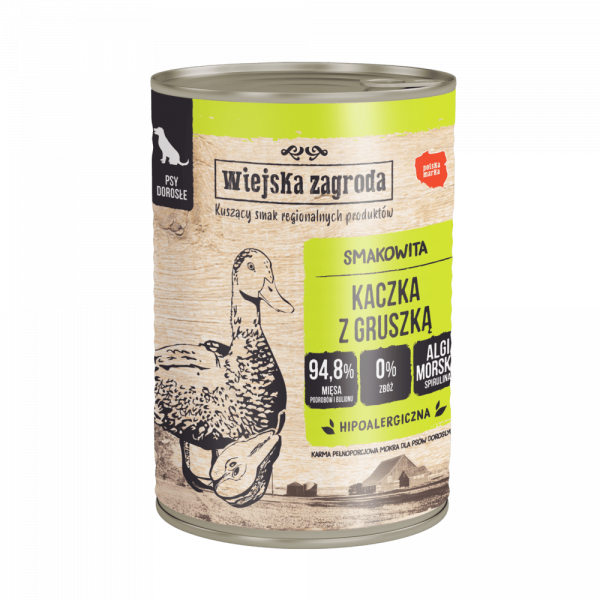Wiejska Zagroda Kaczka z gruszką - 400 g - pełnowartościowa mokra karma dla dorosłych psów