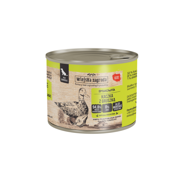 Wiejska Zagroda Kaczka z gruszką - 200 g - pełnowartościowa mokra karma dla dorosłych psów