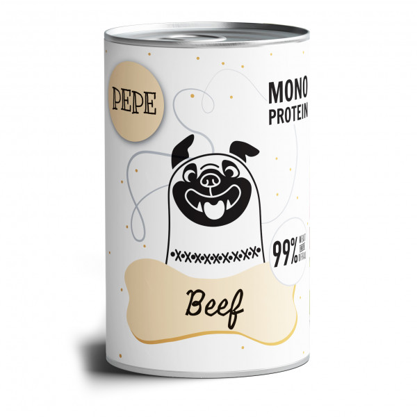 Paka Zwierzaka PEPE Beef 400g - pełnoporcjowa, monoproteinowa karma mokra dla psa z wołowiną