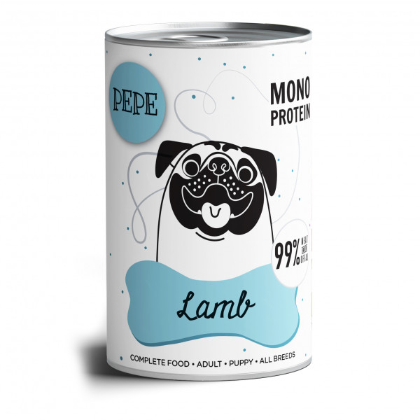 Paka Zwierzaka PEPE Lamb 400g - pełnoporcjowa, monoproteinowa karma mokra dla psa z jagnięciną