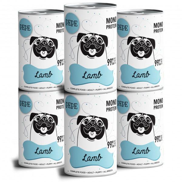 Paka Zwierzaka PEPE Lamb 6x400g - pełnoporcjowa, monoproteinowa karma mokra dla psa z jagnięciną