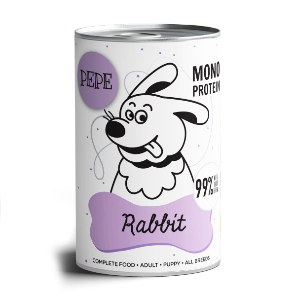Paka Zwierzaka PEPE Rabbit 400g - pełnoporcjowa, monoproteinowa karma mokra dla psa z królikiem