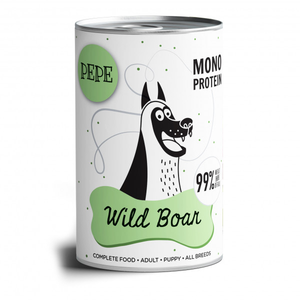 Paka Zwierzaka PEPE Wild Boar 400g - pełnoporcjowa, monoproteinowa karma mokra dla psa z dzikiem