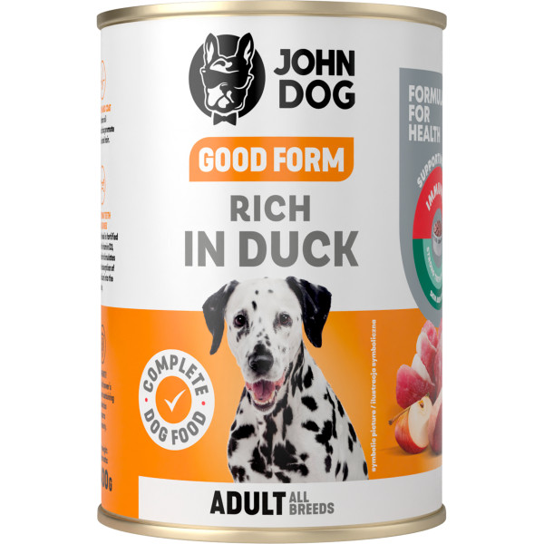 John Dog Good Form Kaczka 400g - pełnoporcjowa karma mokra dla psów dorosłych Good Form