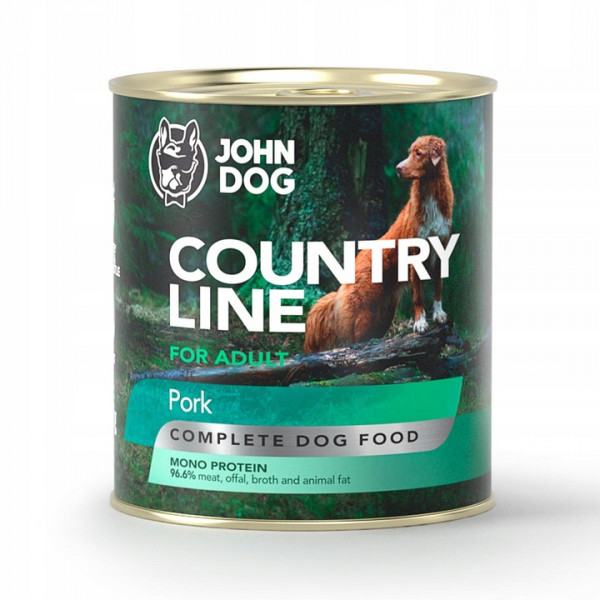 John Dog Country Line Wieprzowina 800g - pełnoporcjowa, bezzbożowa, monoproteinowa karma mokra dla psów dorosłych