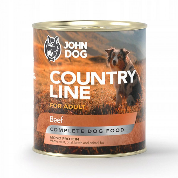 John Dog Country Line Wołowina 800g - pełnoporcjowa, bezzbożowa, monoproteinowa karma mokra dla psów dorosłych