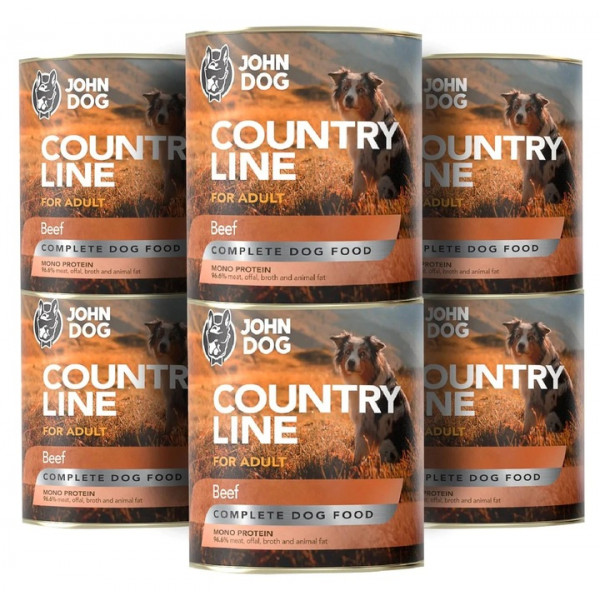 John Dog Country Line Wołowina 6x800g - pełnoporcjowa, bezzbożowa, monoproteinowa karma mokra dla psów dorosłych