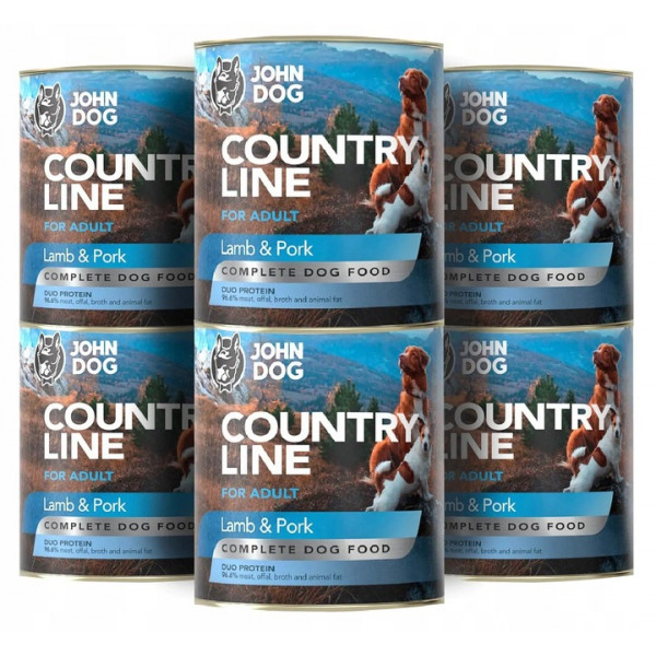 John Dog Country Line Jagnięcina i Wieprzowina 6x800g - pełnoporcjowa, bezzbożowa karma mokra dla psów dorosłych