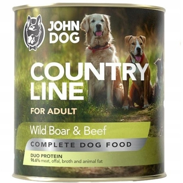 John Dog Country Line Dzik i Wołowina 800g - pełnoporcjowa, bezzbożowa karma mokra dla psów dorosłych