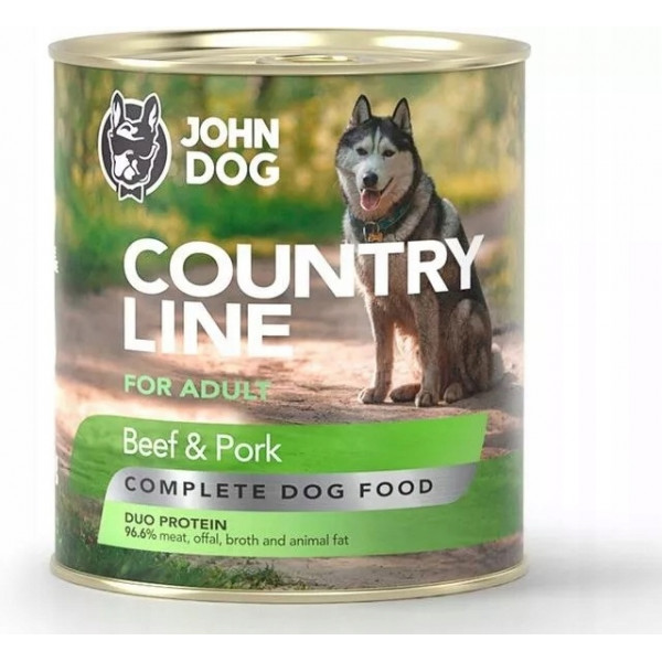 John Dog Country Line Wołowina i Wieprzowina 800g - pełnoporcjowa, bezzbożowa karma mokra dla psów dorosłych