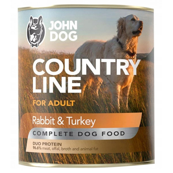 John Dog Country Line Królik i Indyk 800g - pełnoporcjowa, bezzbożowa karma mokra dla psów dorosłych