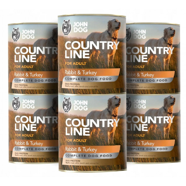 John Dog Country Line Królik i Indyk 6x800g - pełnoporcjowa, bezzbożowa karma mokra dla psów dorosłych