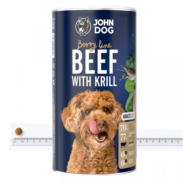 John Dog Wołowina z krylem Berry Line 0,6 kg Mini - karma sucha dla psów dorosłych ras miniaturowych i małych