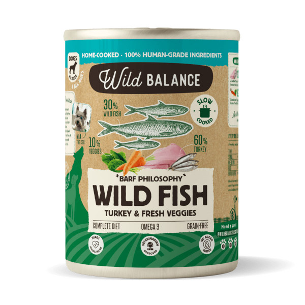Wild Balance Indyk z dziką rybą, marchewką i szpinakiem 400g - pełnoporcjowa karma mokra dla psów wszystkich ras