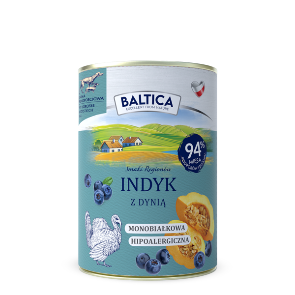 Baltica Indyk z dynią 400g - monoproteinowa mokra karma bezzbożowa dla dorosłych psów