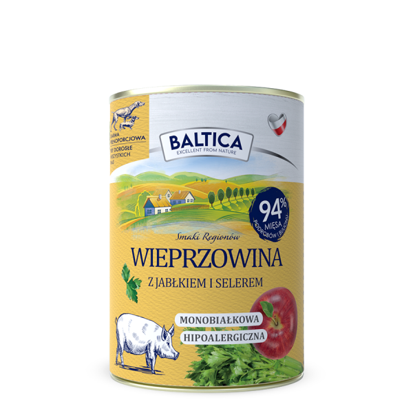 Baltica Wieprzowina z jabłkiem i selerem 400g - monoproteinowa mokra karma bezzbożowa dla dorosłych psów